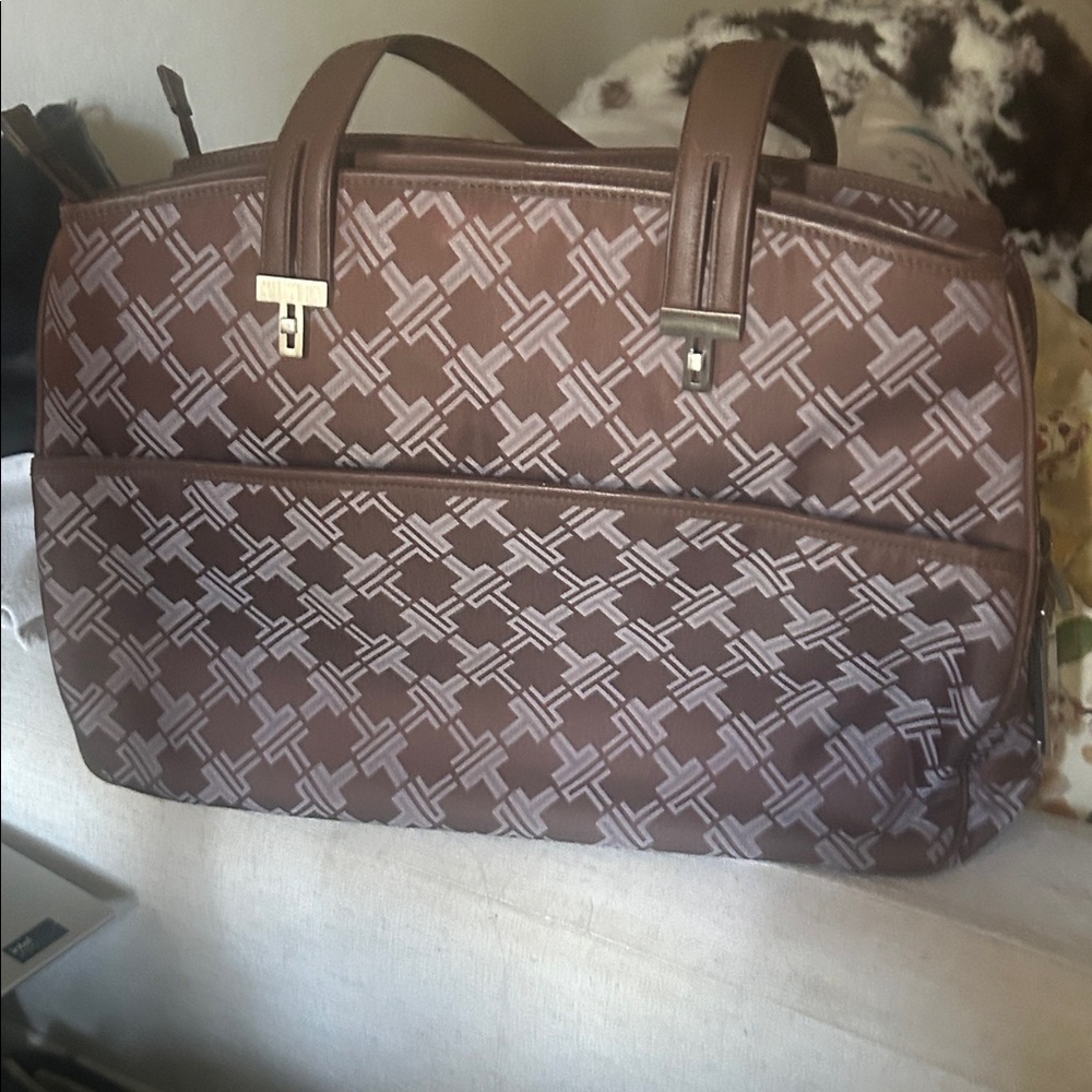TUMI Maroon Patterned Canvas Laptop Bag - Picture 10 of 14